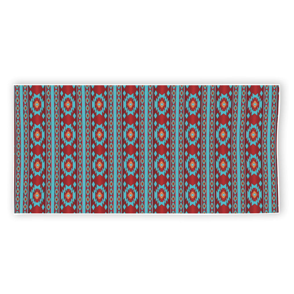 Red And Teal Southwestern Pattern Print Beach Towel