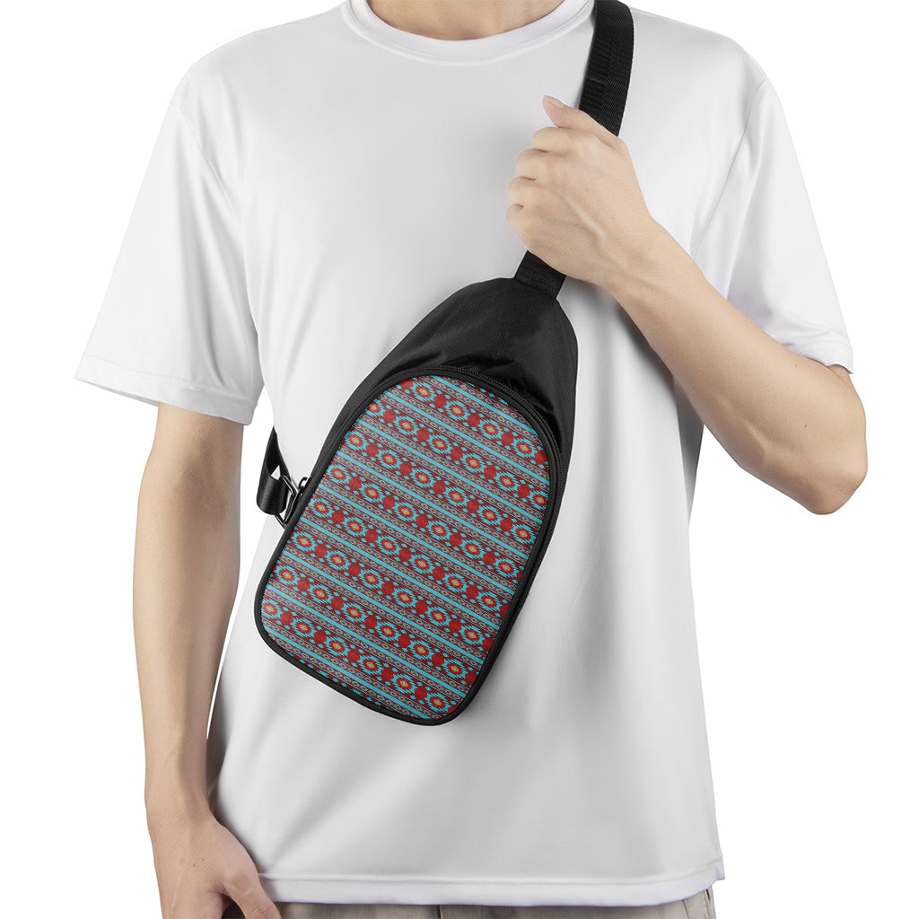Red And Teal Southwestern Pattern Print Chest Bag