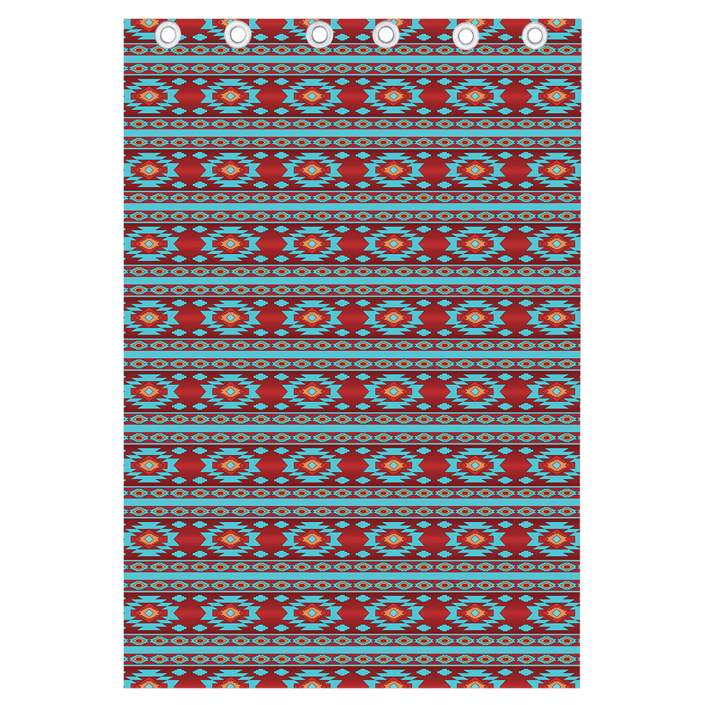 Red And Teal Southwestern Pattern Print Curtain