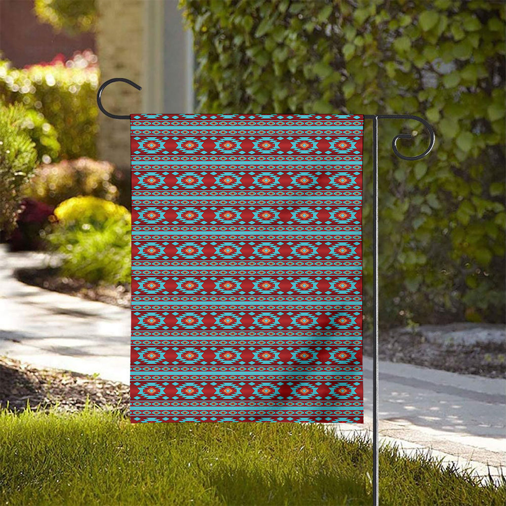 Red And Teal Southwestern Pattern Print House Flag
