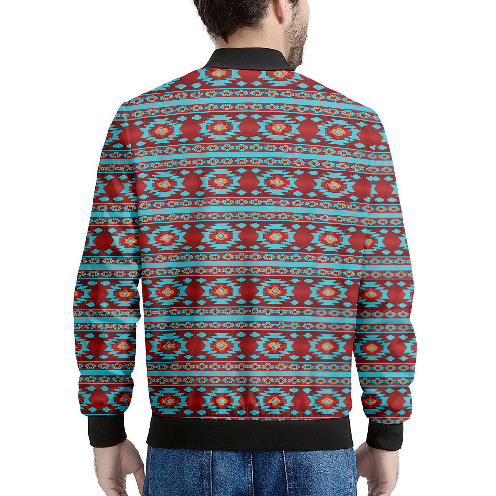Red And Teal Southwestern Pattern Print Men's Bomber Jacket