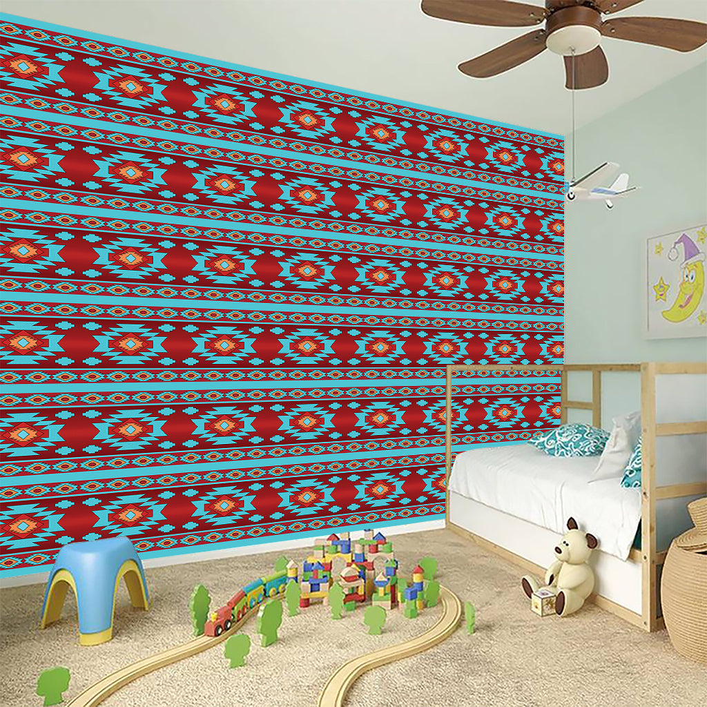 Red And Teal Southwestern Pattern Print Wall Sticker