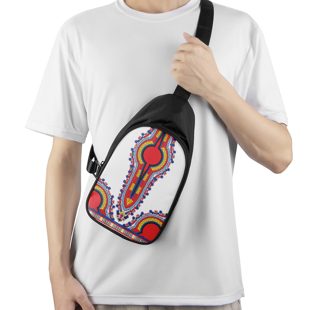 Red And White African Dashiki Print Chest Bag