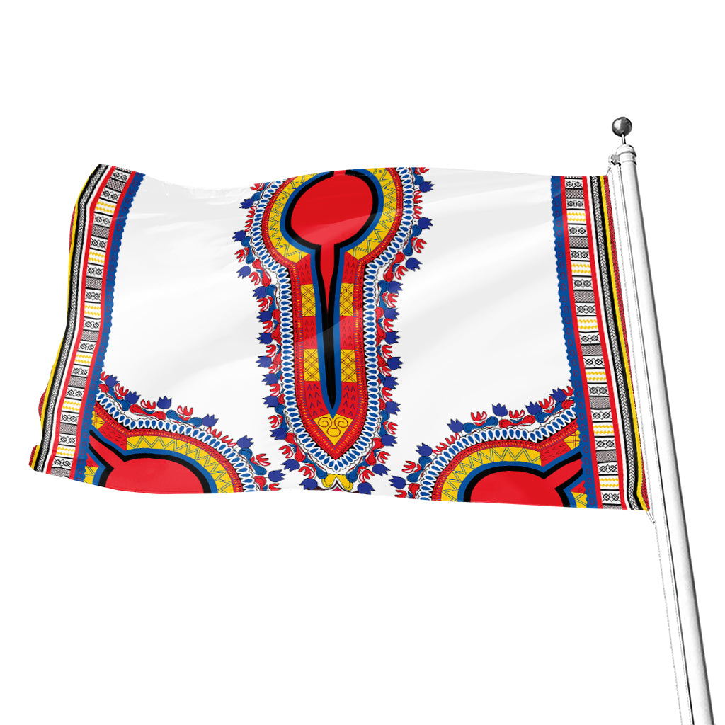 Red And White African Dashiki Print Flag