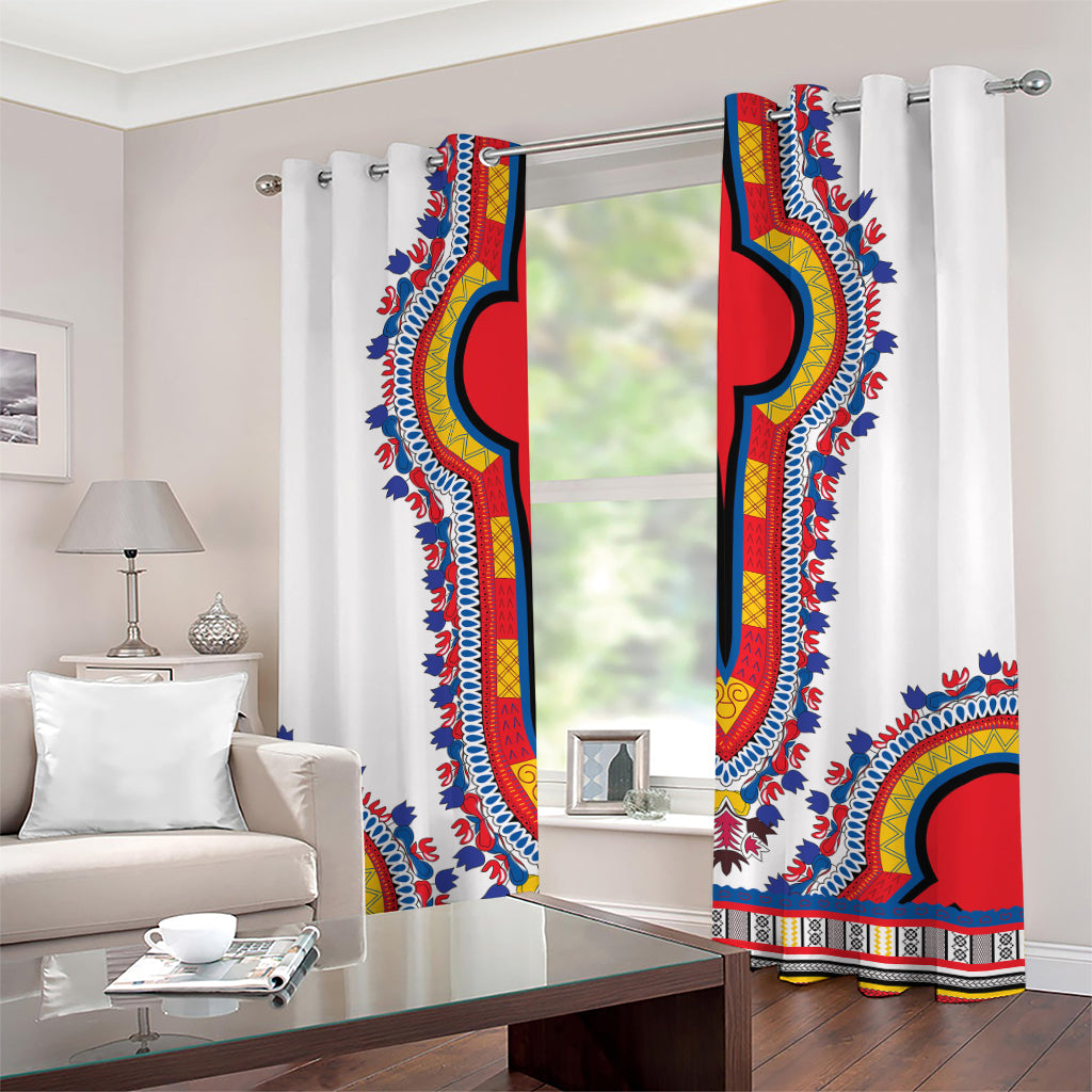 Red And White African Dashiki Print Grommet Curtains