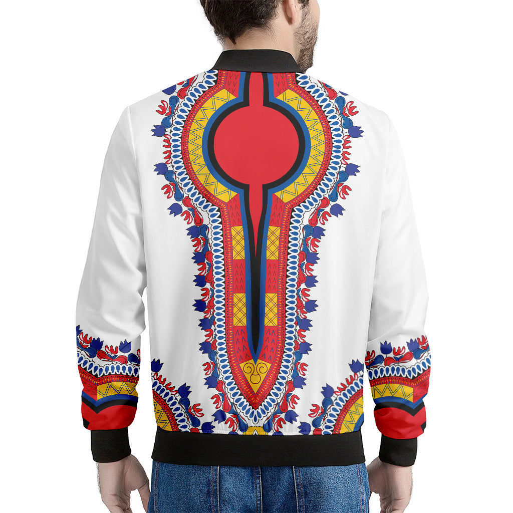 Red And White African Dashiki Print Men's Bomber Jacket