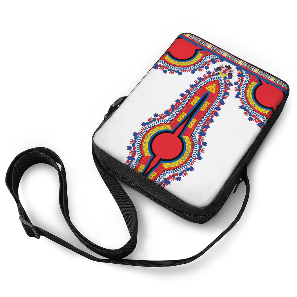Red And White African Dashiki Print Rectangular Crossbody Bag