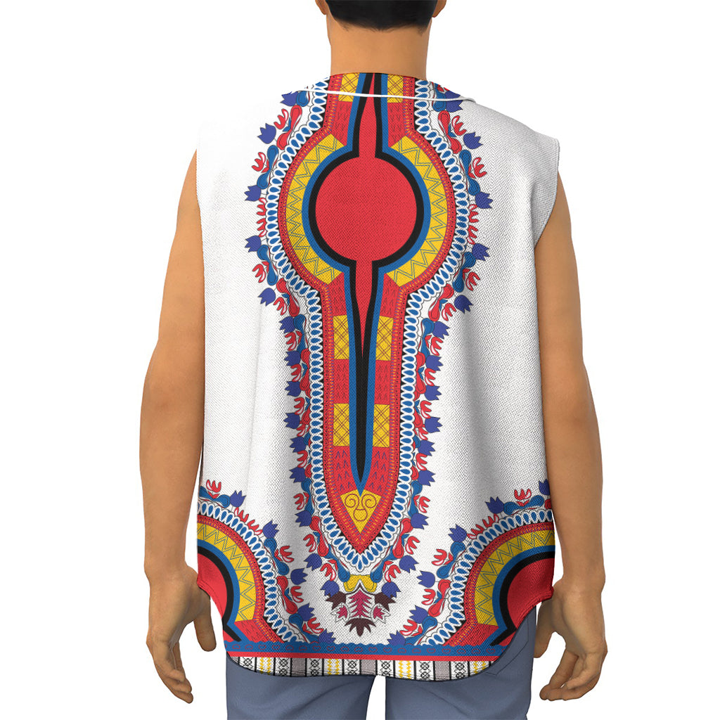 Red And White African Dashiki Print Sleeveless Baseball Jersey