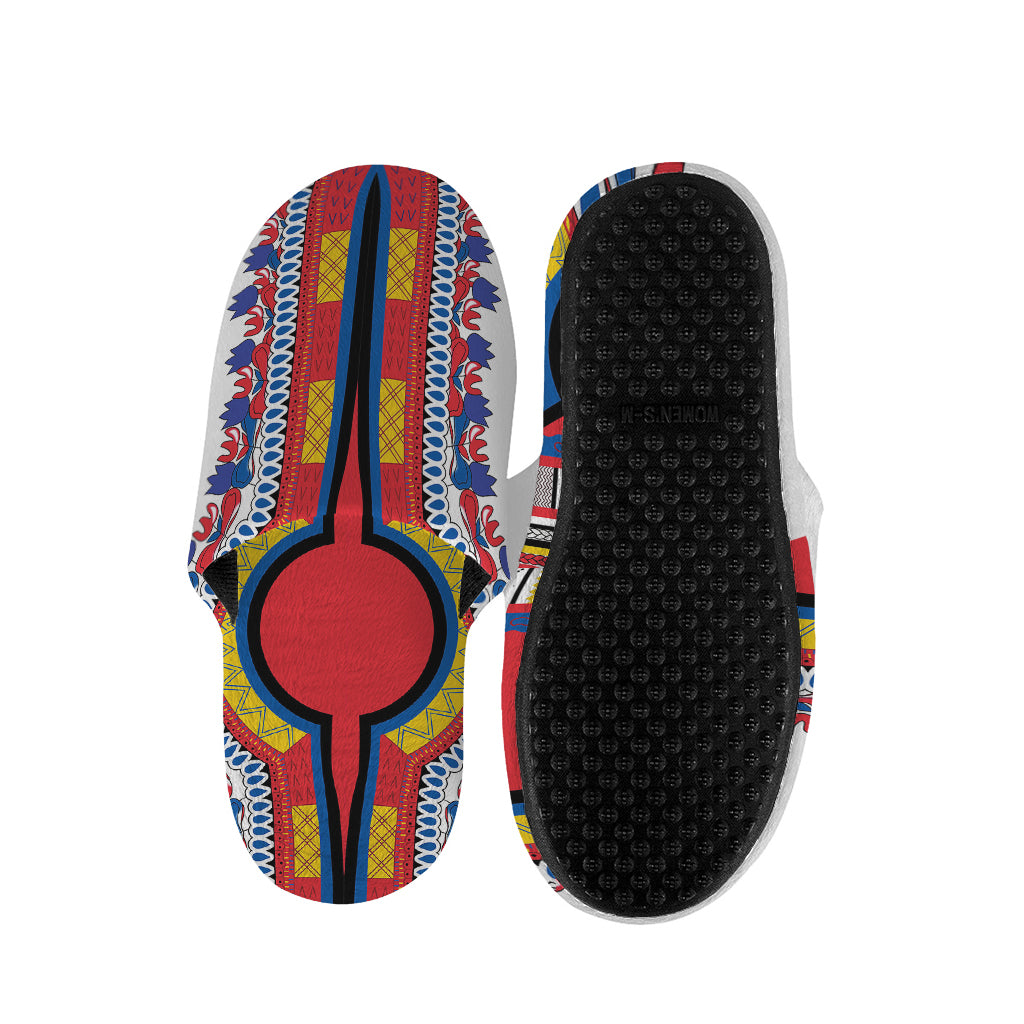 Red And White African Dashiki Print Slippers