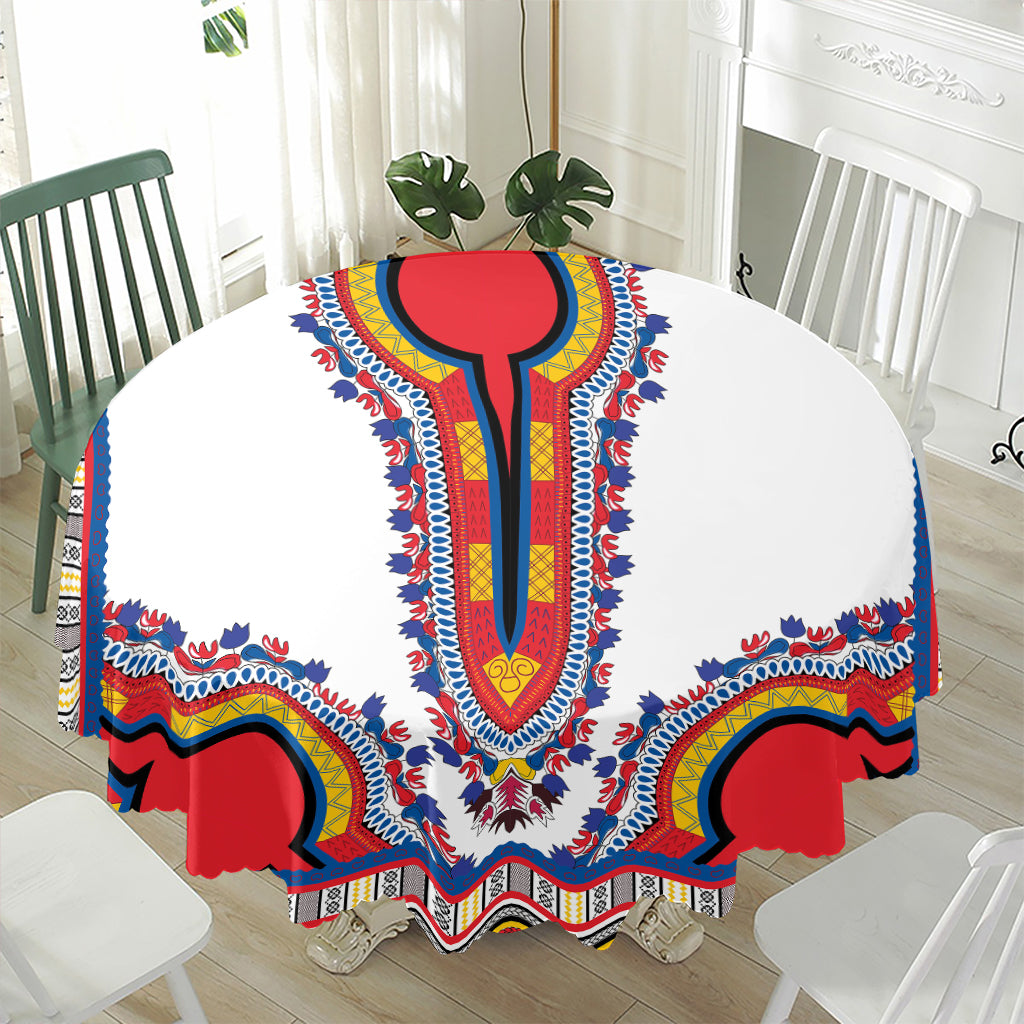 Red And White African Dashiki Print Waterproof Round Tablecloth