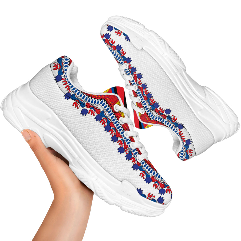 Red And White African Dashiki Print White Chunky Shoes