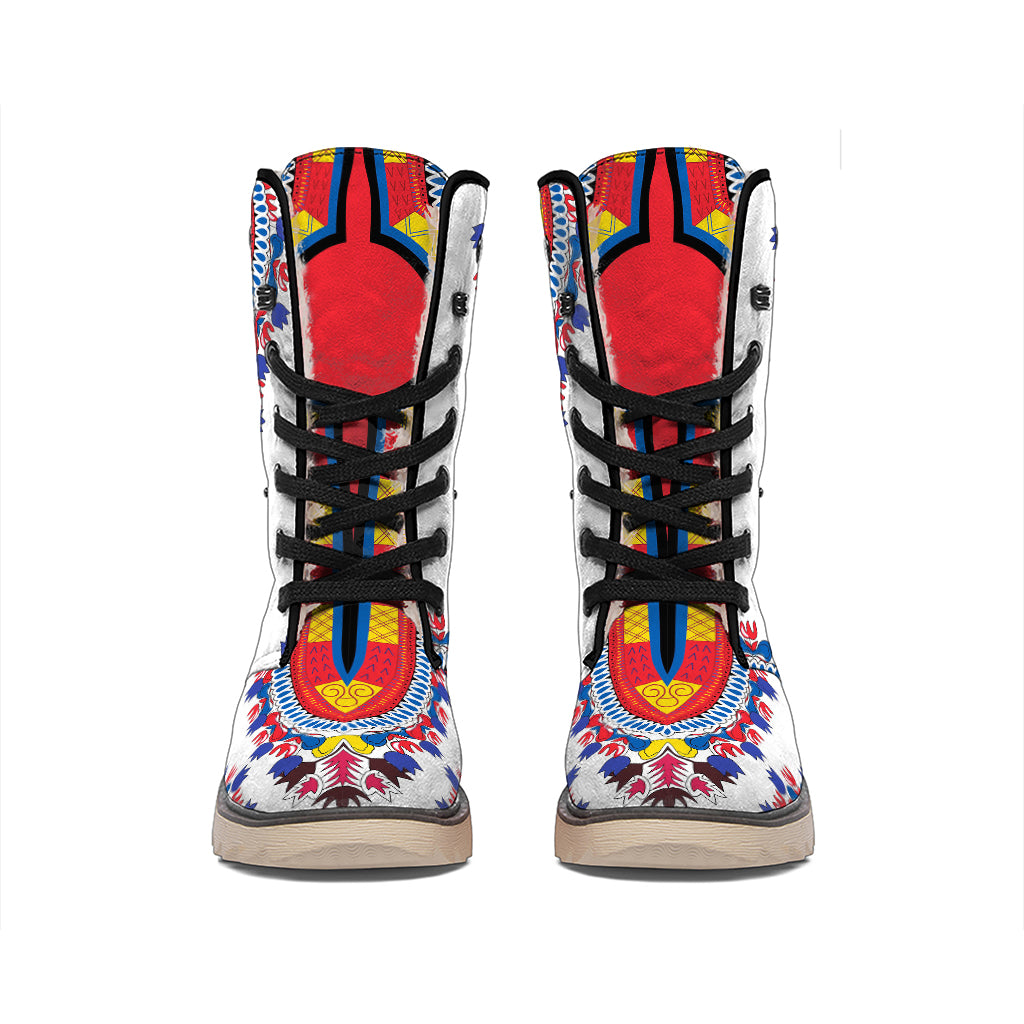 Red And White African Dashiki Print Winter Boots
