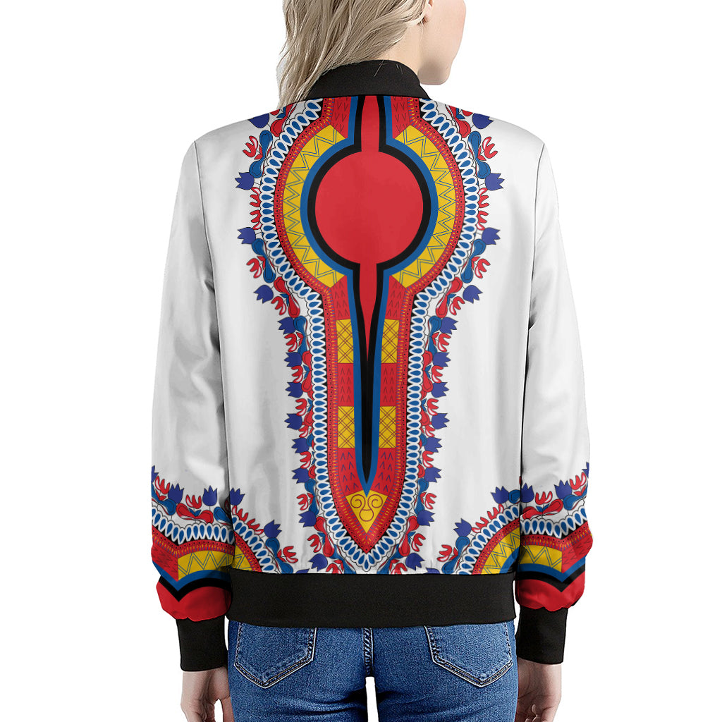 Red And White African Dashiki Print Women's Bomber Jacket