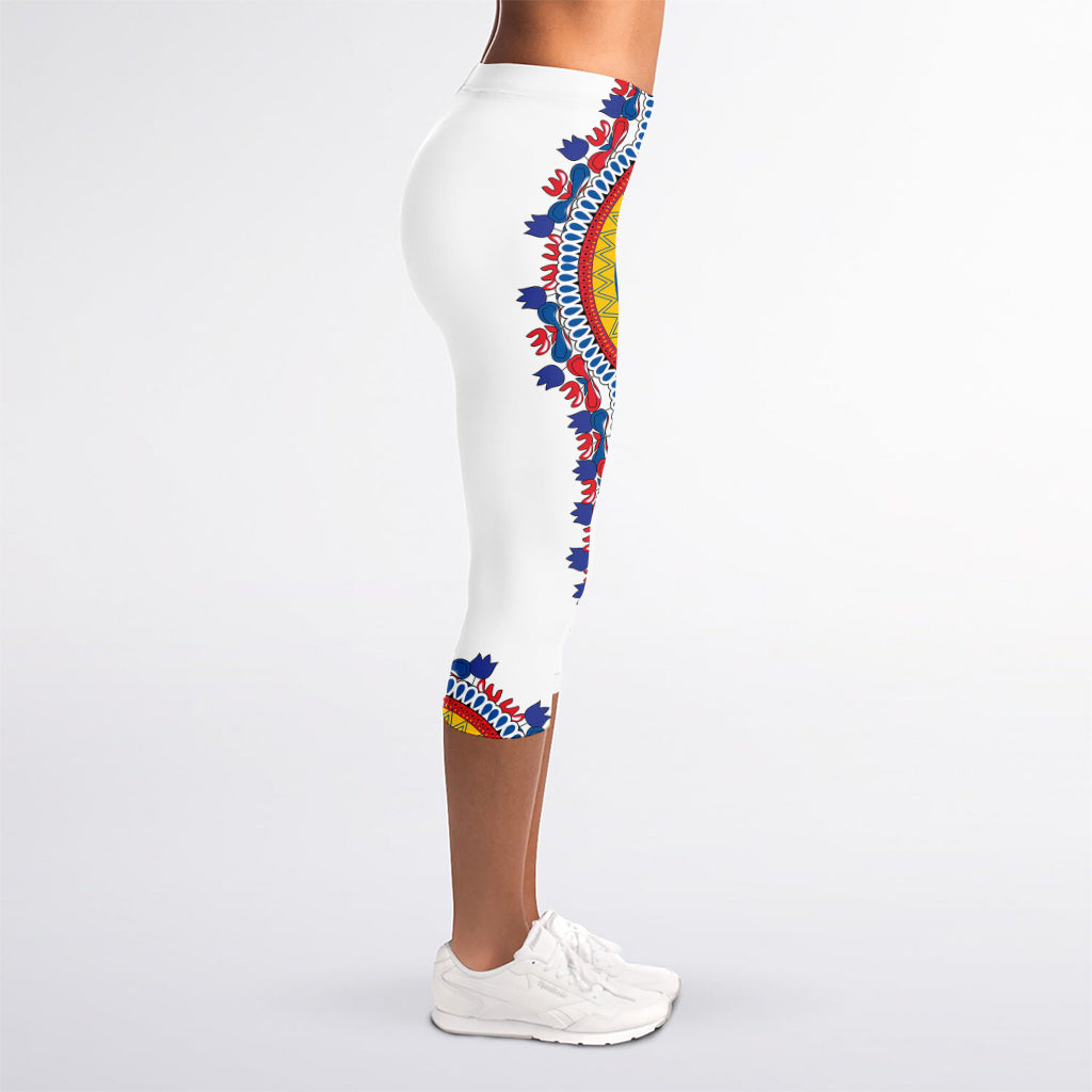 Red And White African Dashiki Print Women's Capri Leggings