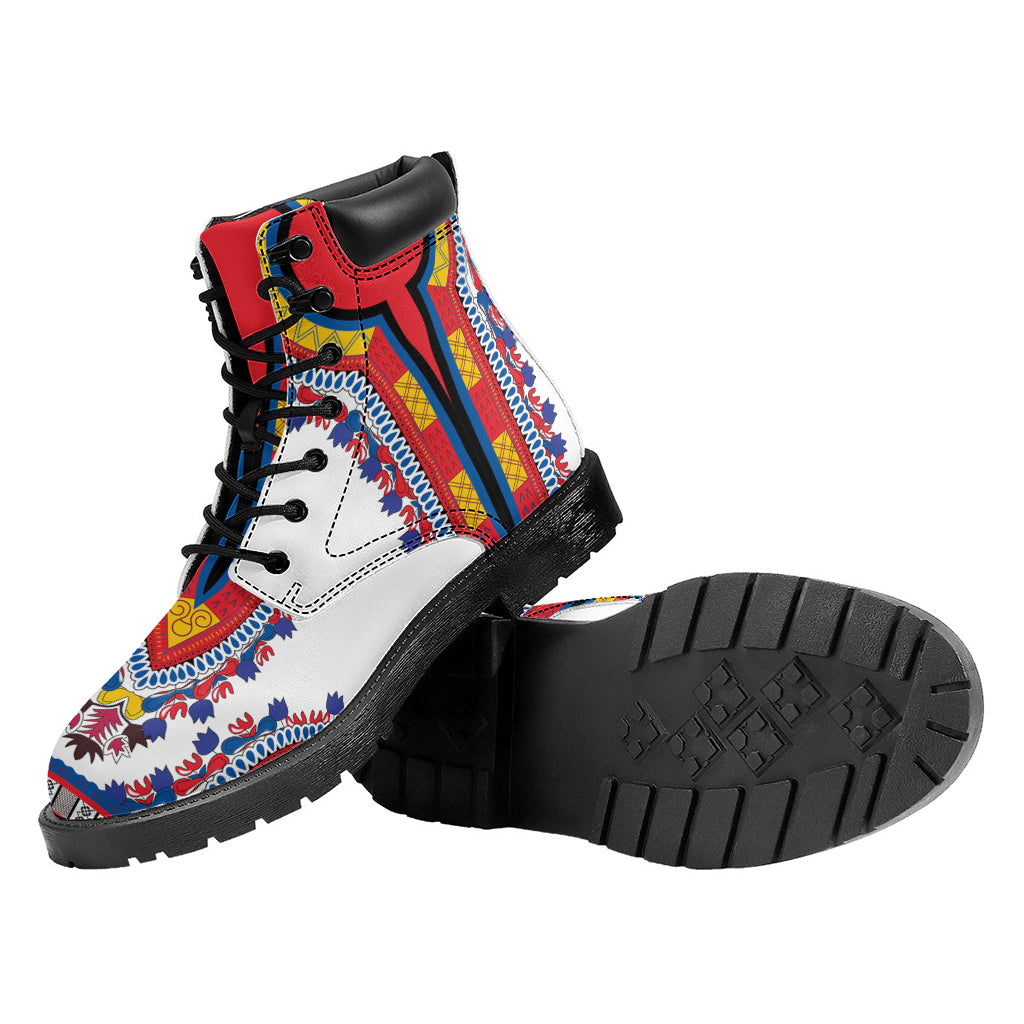 Red And White African Dashiki Print Work Boots