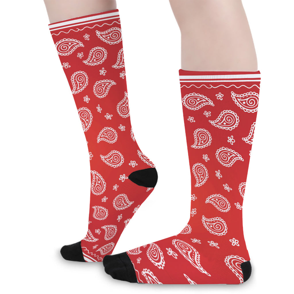 Red And White Bandana Print Long Socks