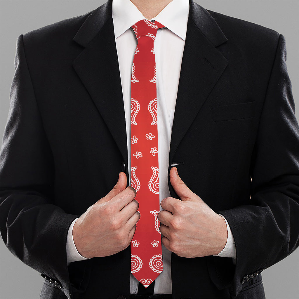 Red And White Bandana Print Necktie