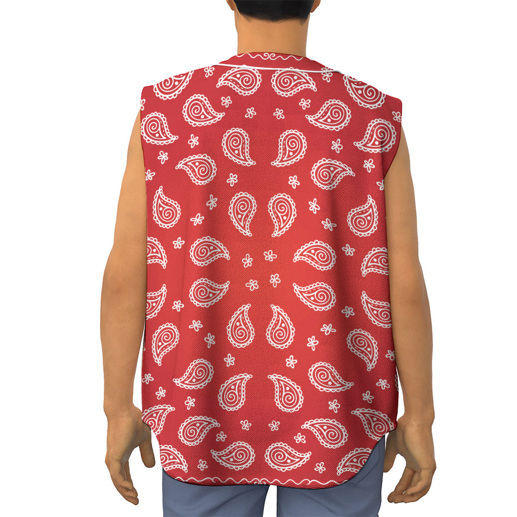 Red And White Bandana Print Sleeveless Baseball Jersey