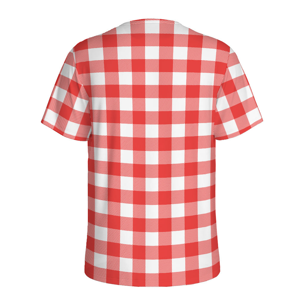 Red And White Buffalo Check Print Men's Sports T-Shirt