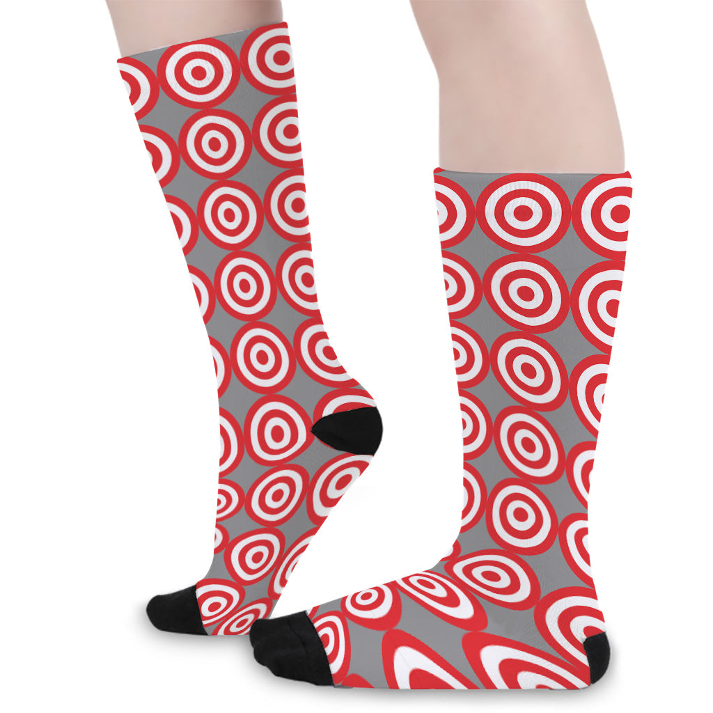 Red And White Bullseye Target Print Long Socks