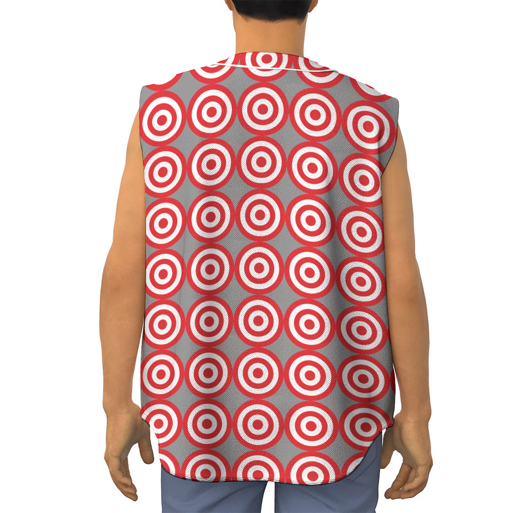 Red And White Bullseye Target Print Sleeveless Baseball Jersey