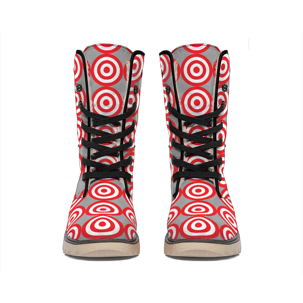 Red And White Bullseye Target Print Winter Boots