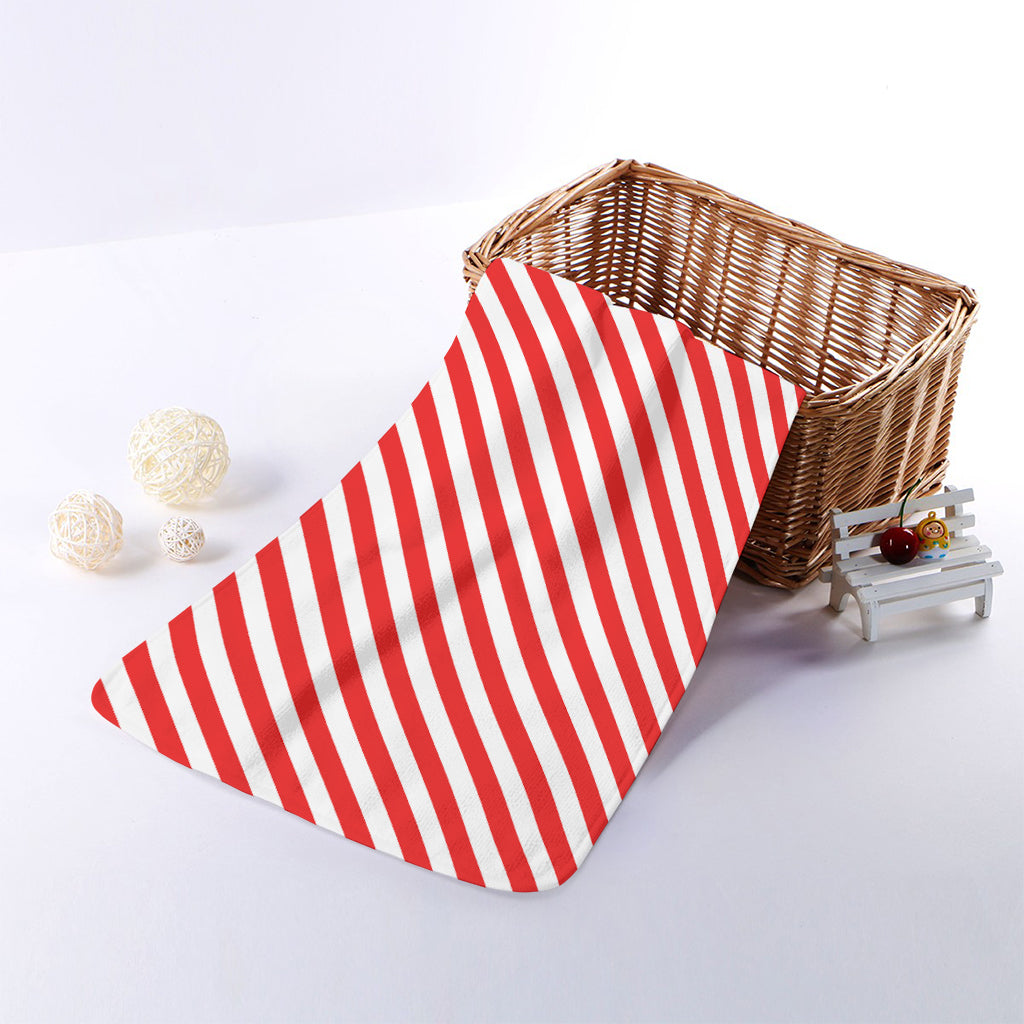 Red And White Candy Cane Striped Print Towel