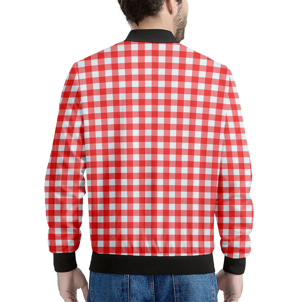 Red And White Check Pattern Print Men's Bomber Jacket
