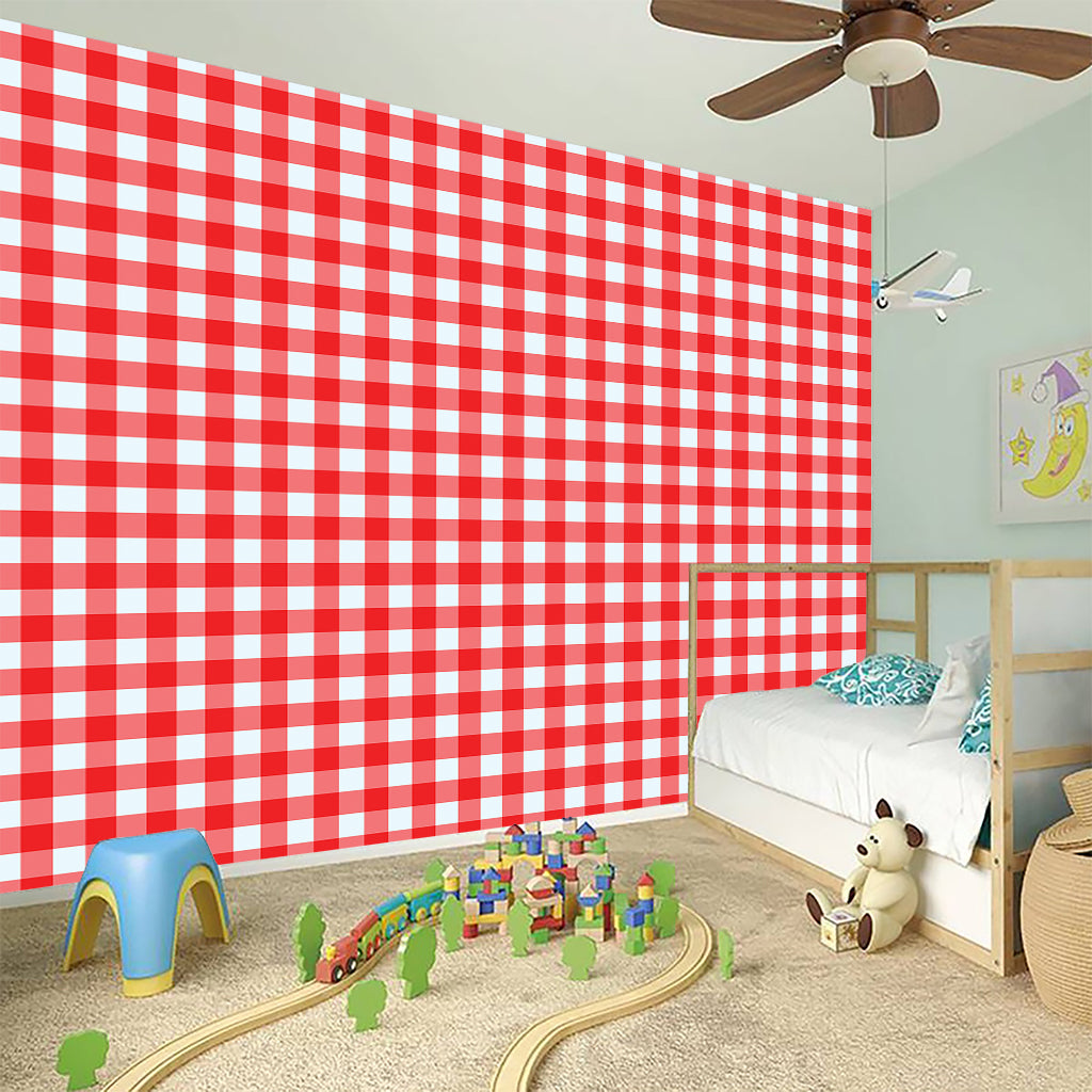 Red And White Check Pattern Print Wall Sticker