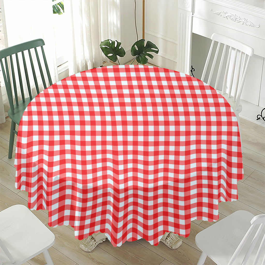Red And White Check Pattern Print Waterproof Round Tablecloth