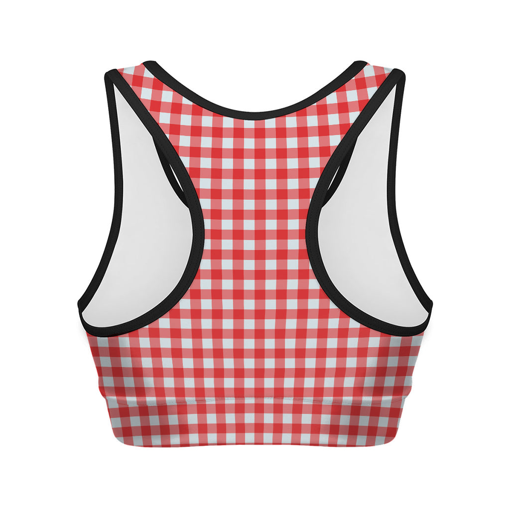 Red And White Check Pattern Print Women's Sports Bra