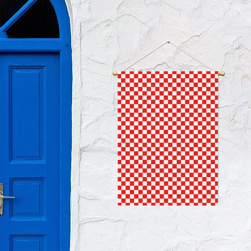Red And White Checkered Pattern Print Garden Flag