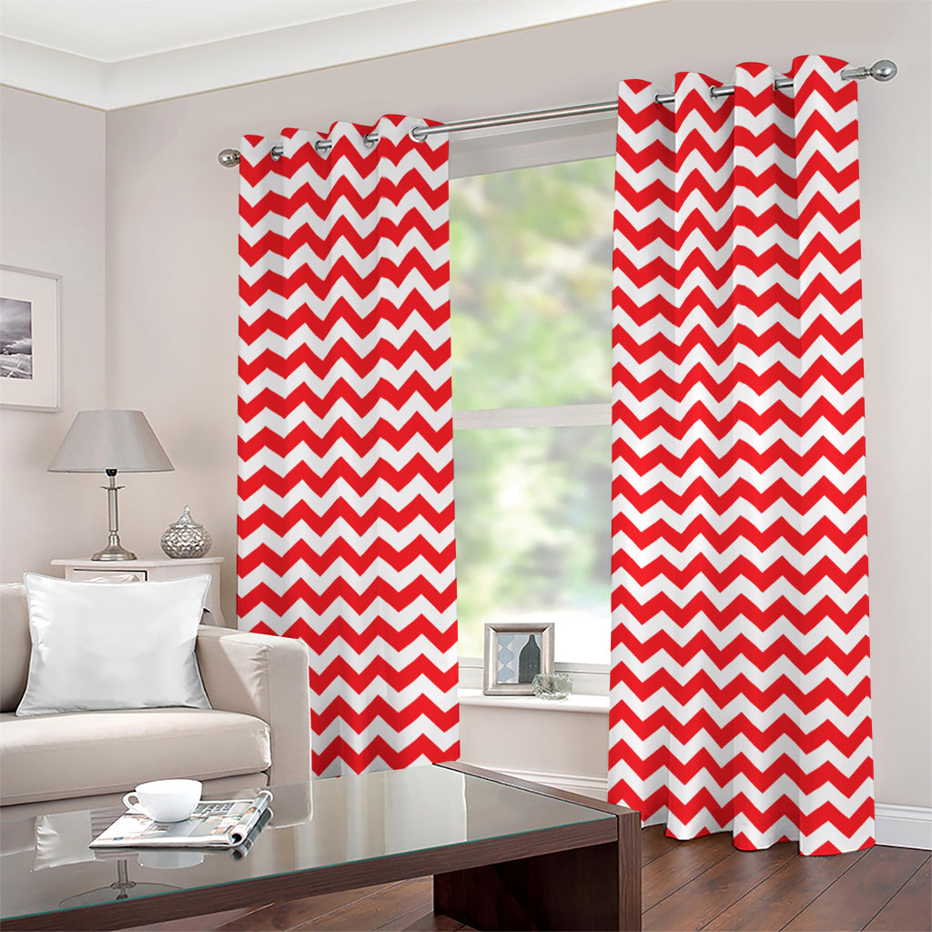 Red And White Chevron Pattern Print Grommet Curtains