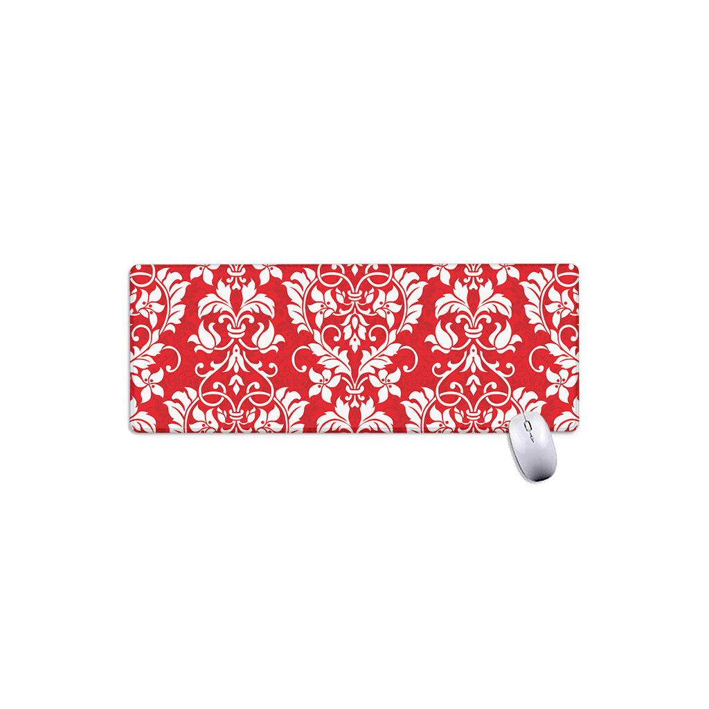 Red And White Damask Pattern Print Extended Mouse Pad
