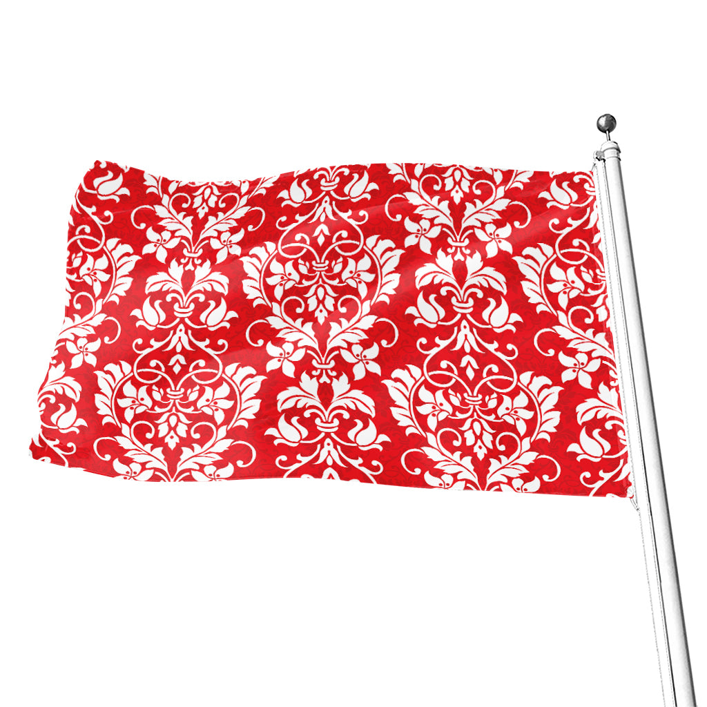 Red And White Damask Pattern Print Flag