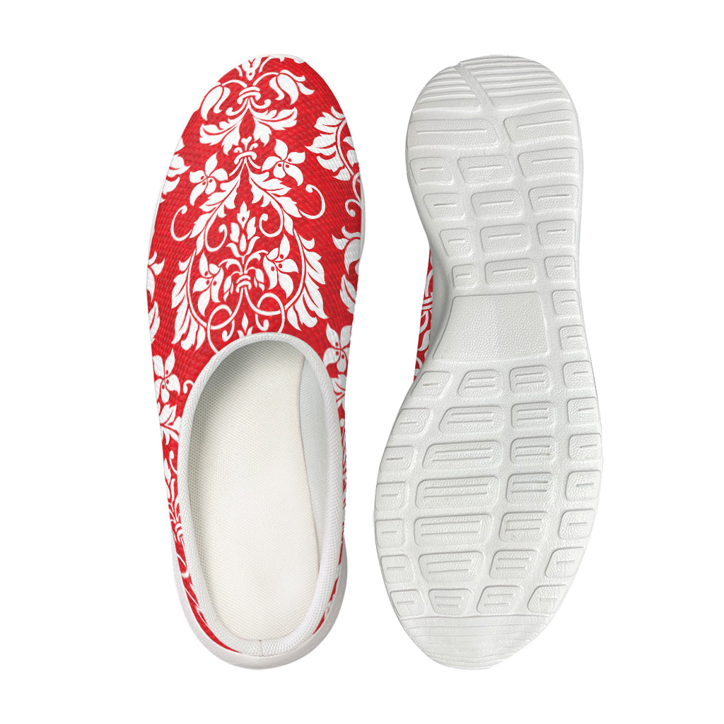 Red And White Damask Pattern Print Mesh Casual Shoes