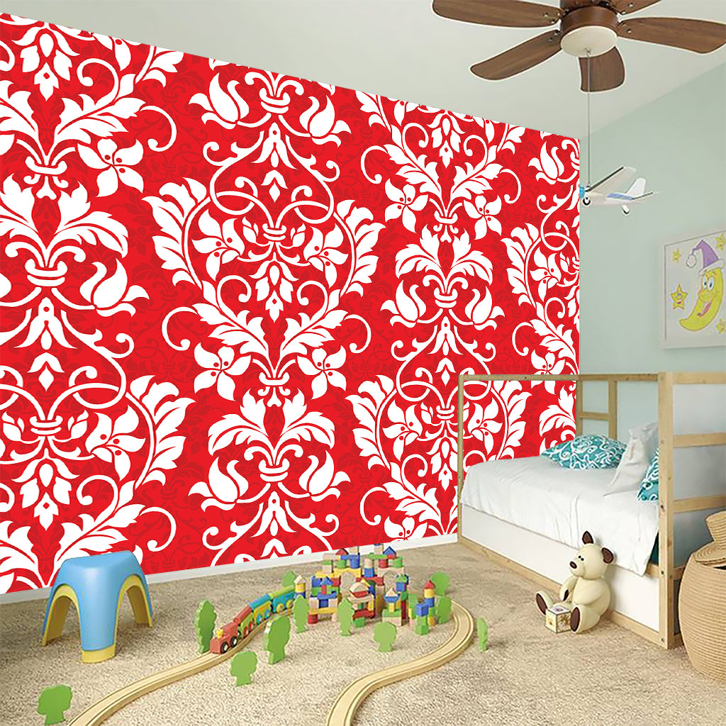 Red And White Damask Pattern Print Wall Sticker