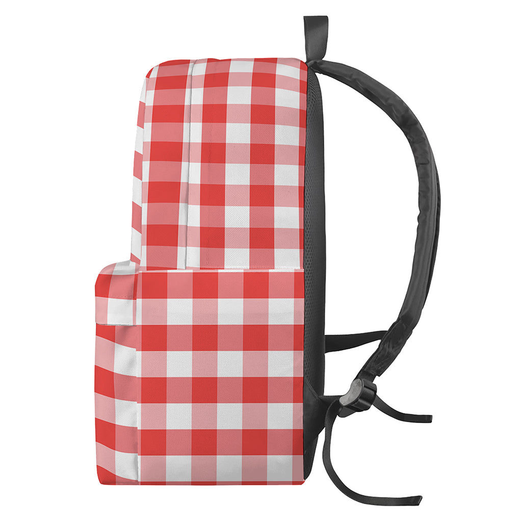 Red And White Gingham Pattern Print Backpack