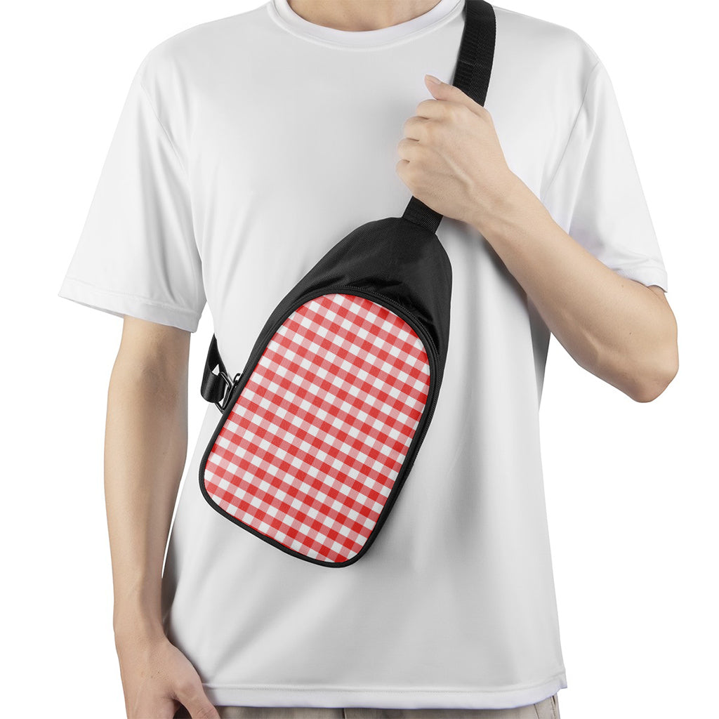 Red And White Gingham Pattern Print Chest Bag