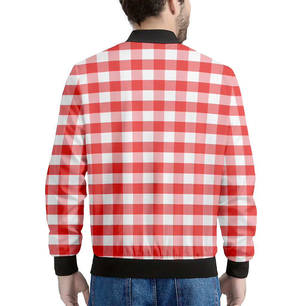 Red And White Gingham Pattern Print Men's Bomber Jacket