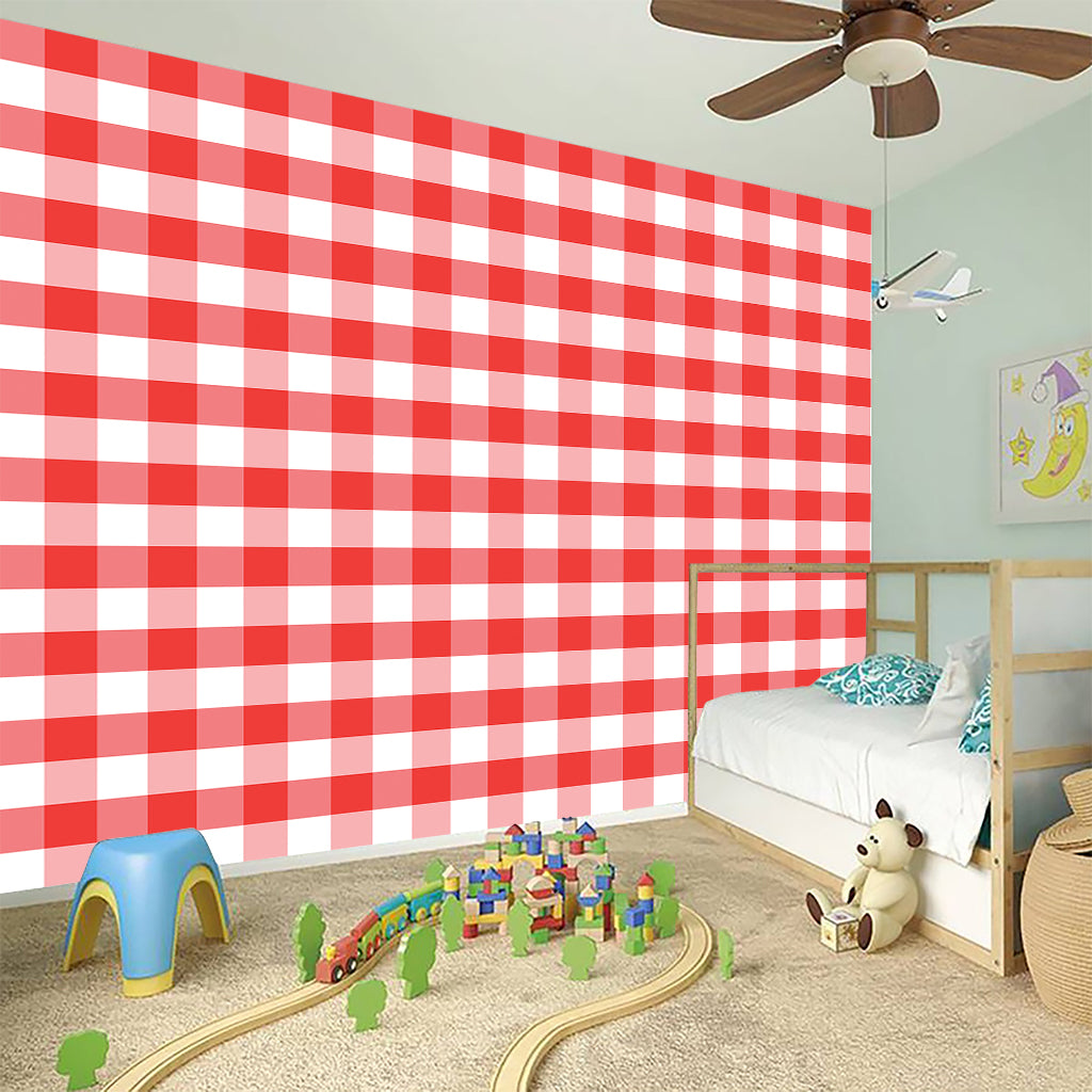 Red And White Gingham Pattern Print Wall Sticker