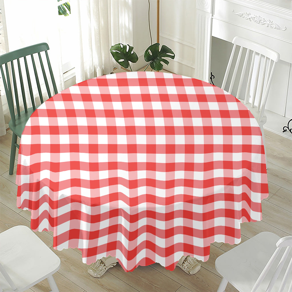 Red And White Gingham Pattern Print Waterproof Round Tablecloth
