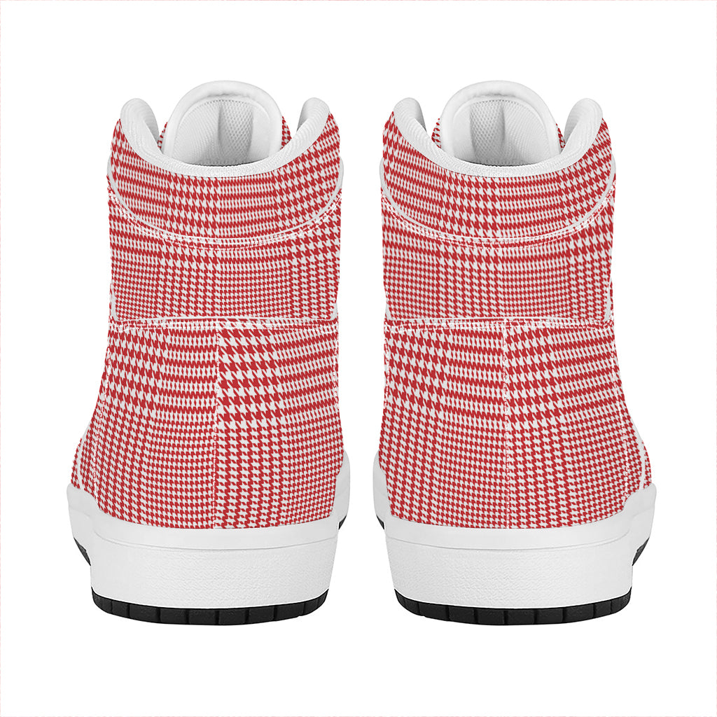 Red And White Glen Plaid Print High Top Leather Sneakers