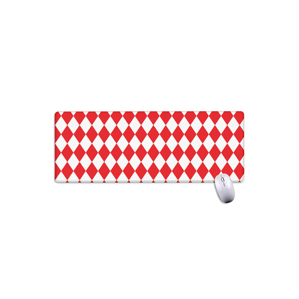 Red And White Harlequin Pattern Print Extended Mouse Pad