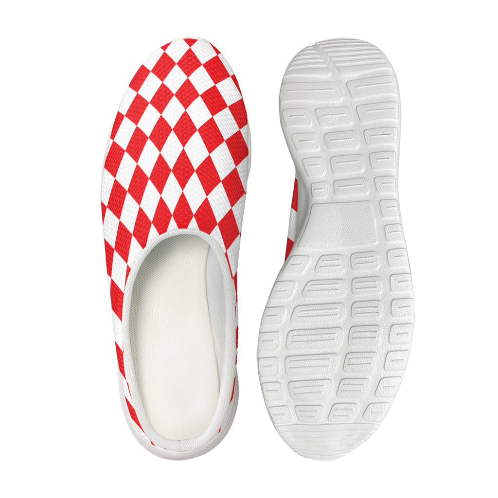 Red And White Harlequin Pattern Print Mesh Casual Shoes