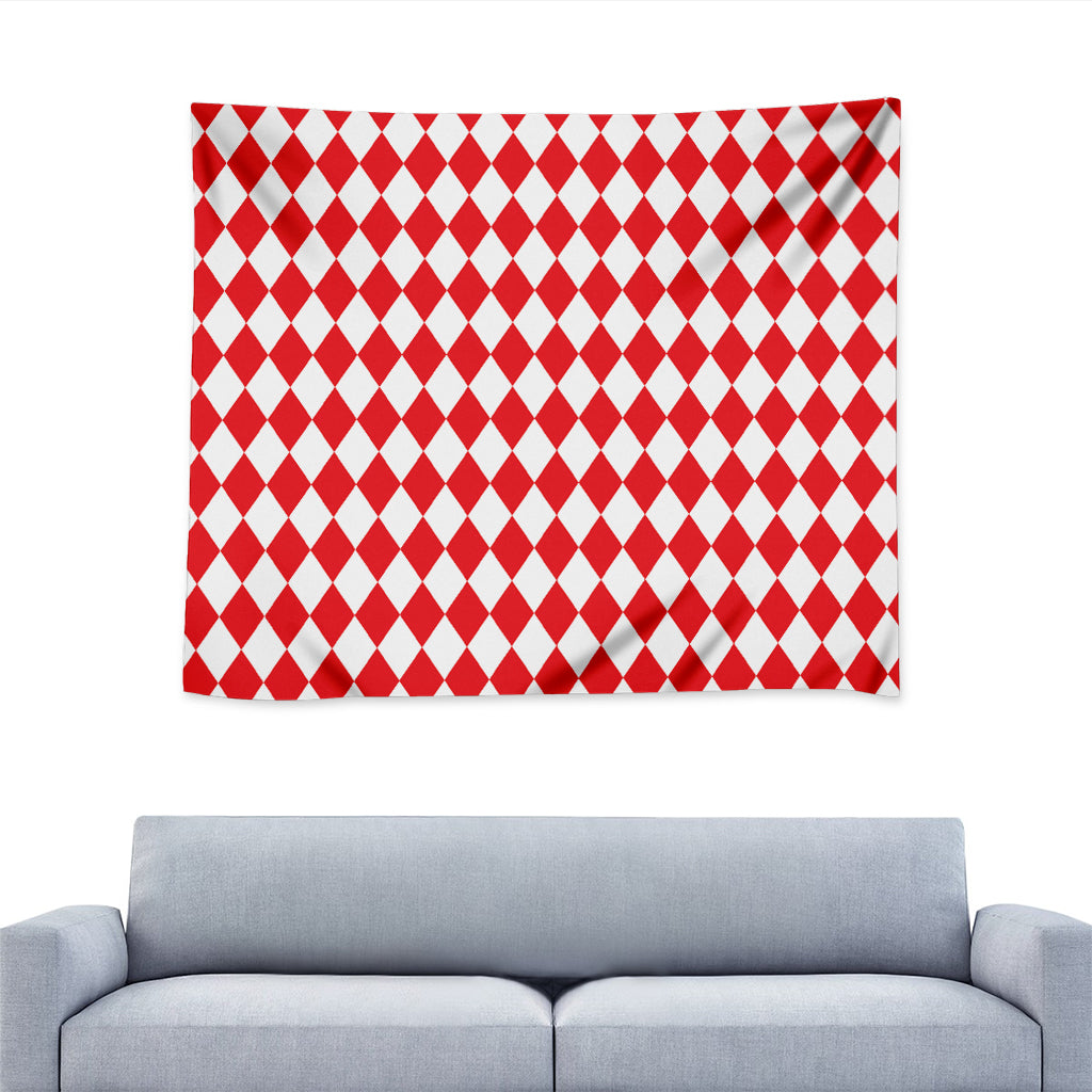 Red And White Harlequin Pattern Print Tapestry