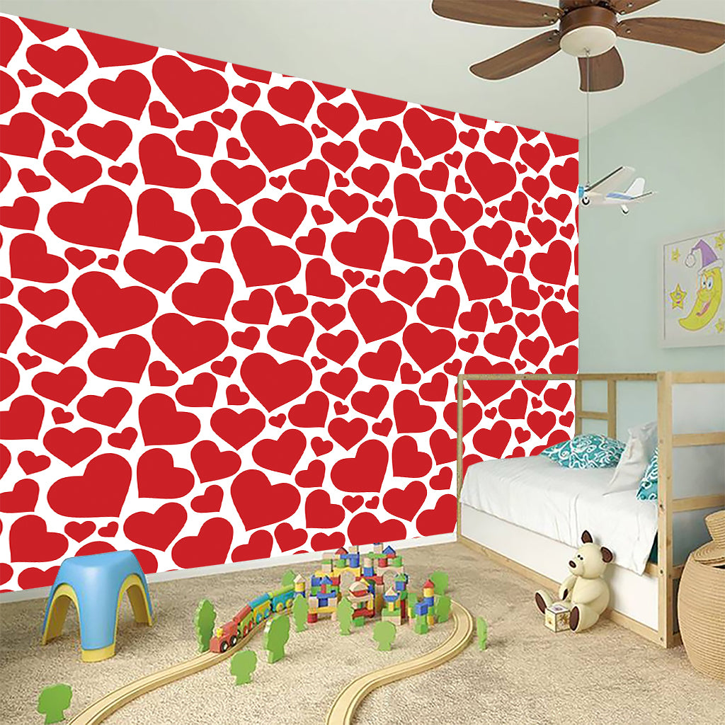 Red And White Heart Pattern Print Wall Sticker