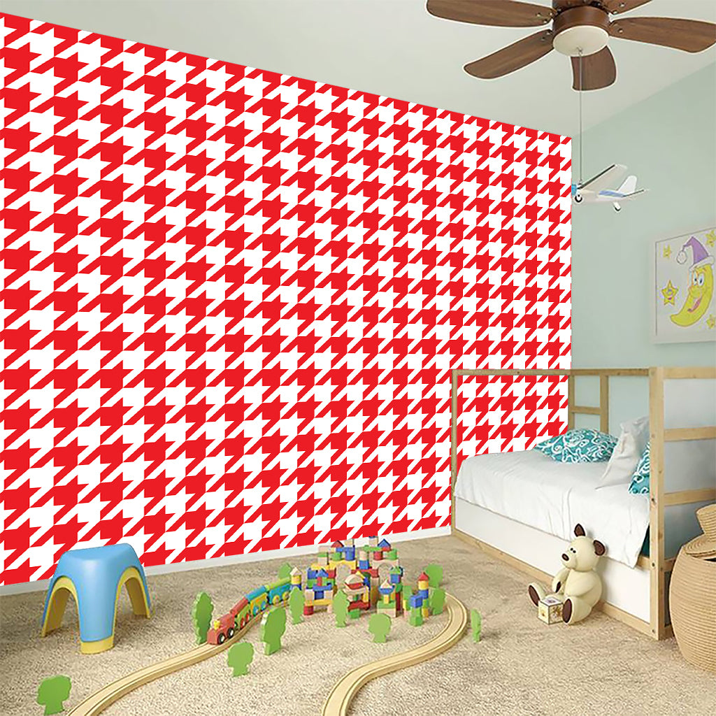 Red And White Houndstooth Pattern Print Wall Sticker