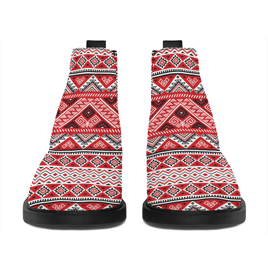 Red And White Native Tribal Print Flat Ankle Boots