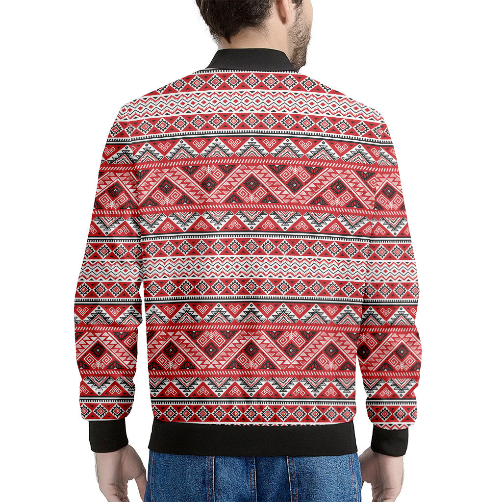 Red And White Native Tribal Print Men's Bomber Jacket